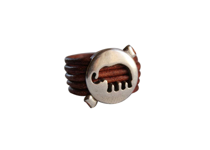 Elephant Fashion Ring with Leather